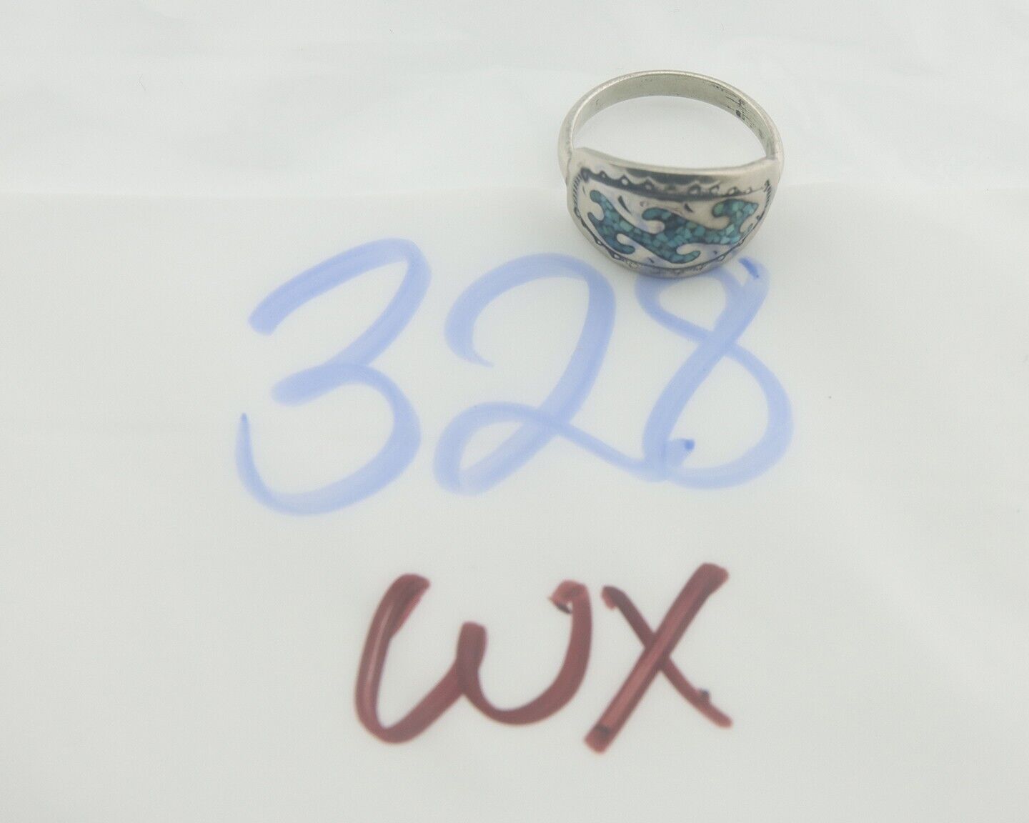 Navajo Ring 925 Silver Inlaid Turquoise Native American Artist C.80's Size 5.5