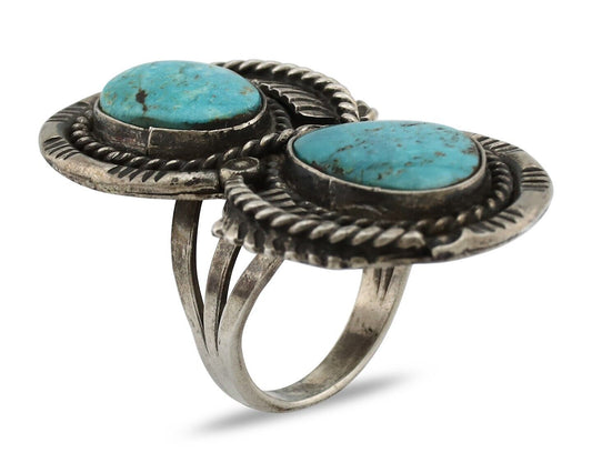 Navajo Ring 925 Silver Natural Blue Turquoise Native American Artist C.80's