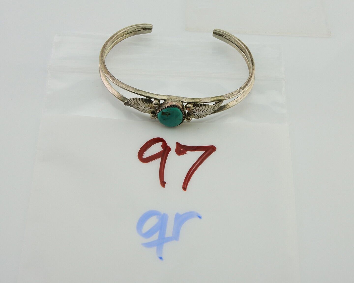 Navajo Cuff Bracelet Blue Turquoise 925 Silver Native Artist Signed BD C.80's