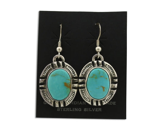 Navajo Handmade Earrings 925 Silver Natural Arizona Turquoise Signed Gecko C.80s