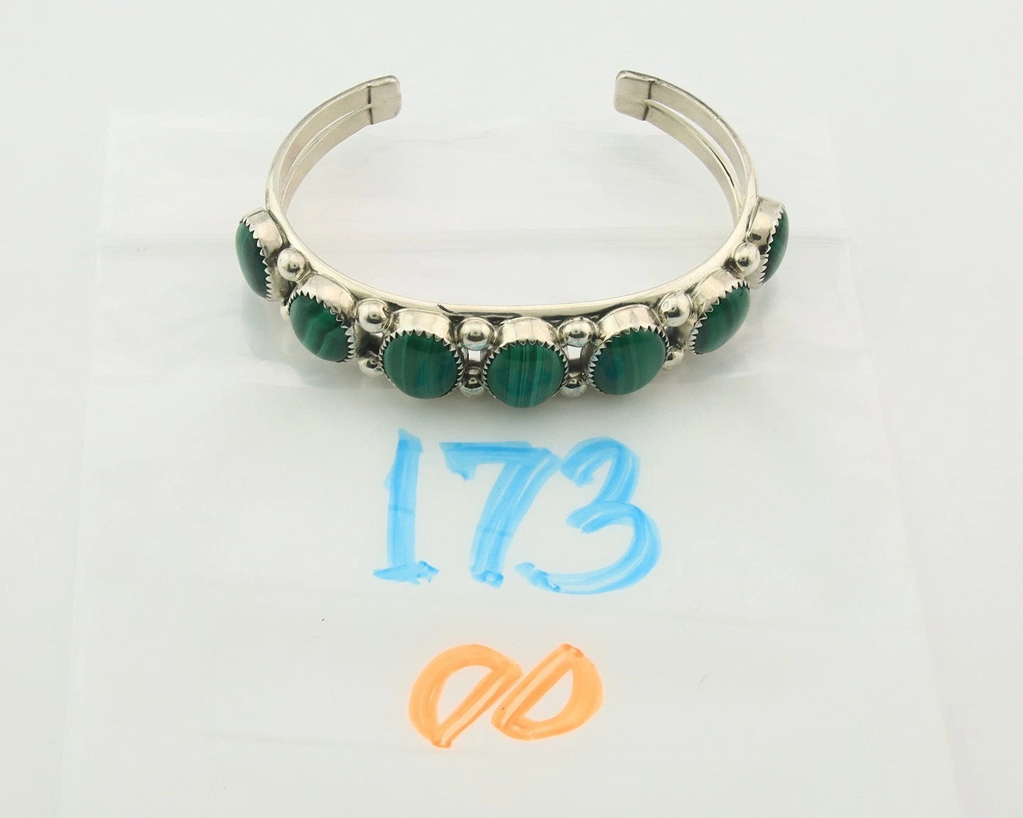 Navajo Cuff Bracelet Sterling Silver Natural Malachite Artist Signed PY