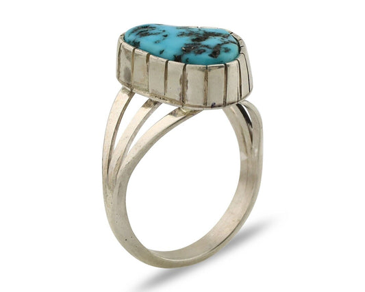 Navajo Ring 925 Silver Sleeping Beauty Turquoise Artist Signed SS C.80's