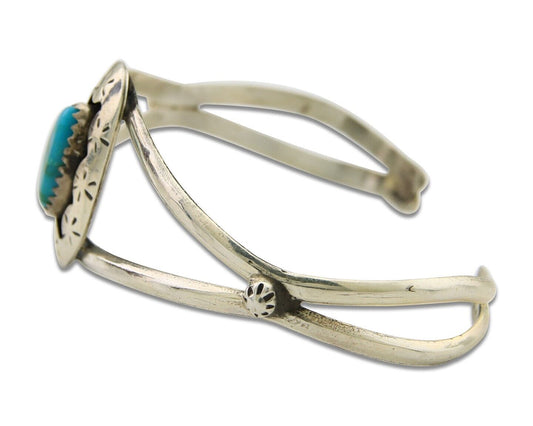 Navajo Cuff Bracelet 925 Silver Turquoise Cuff Artist Signed IJC C.80's