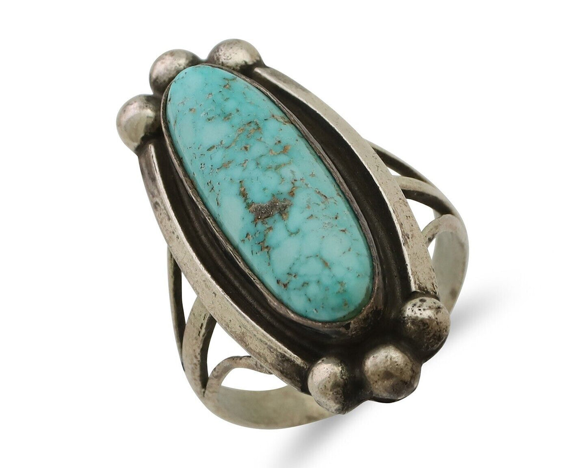 Navajo Turquoise Ring 925 Silver Native Artist Signed Sunrise Size 8.0 C.80's