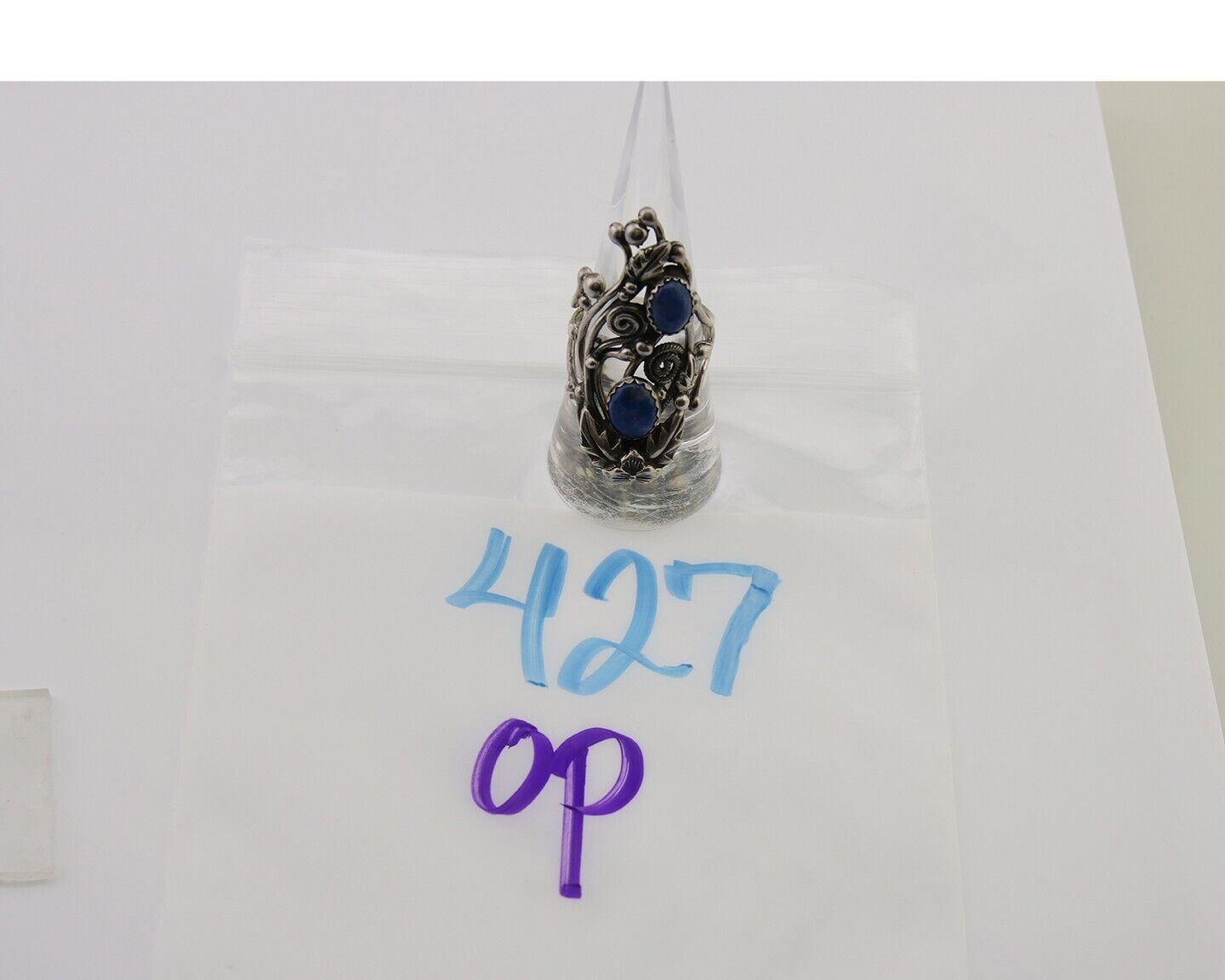 Navajo Ring 925 Silver Natural Denim Lapis Artist Signed Prairie Fire C.80's