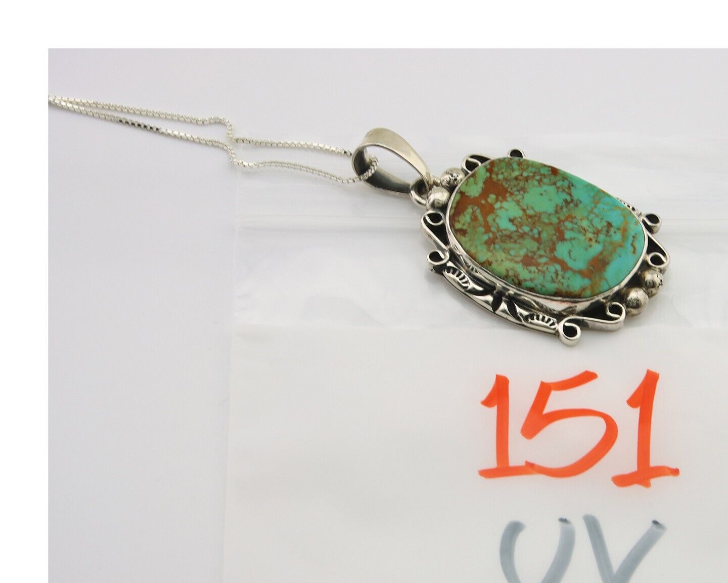 Navajo Necklace 925 Silver Natural Turquoise Artist Signed Gecko C.80's