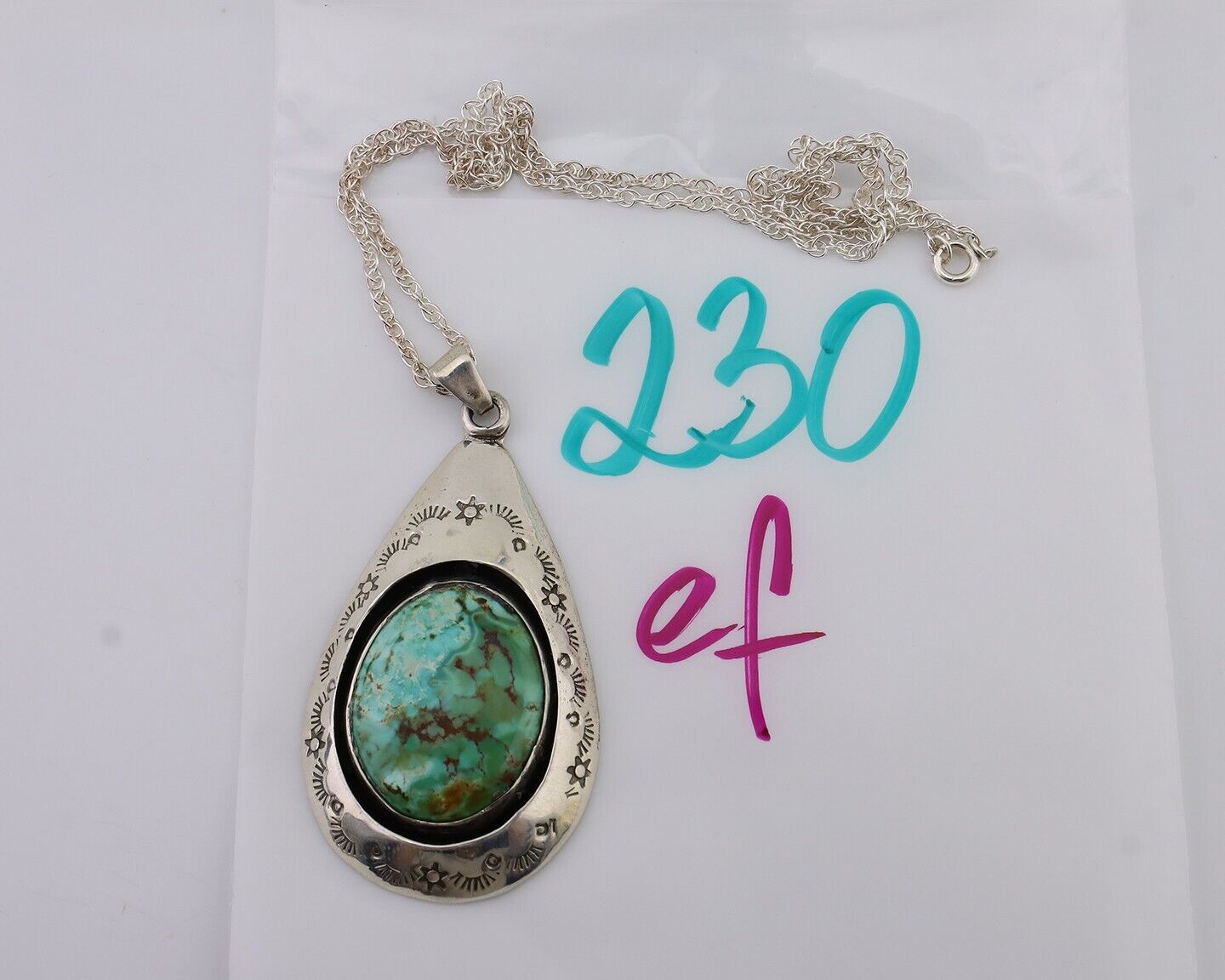 Navajo Royston Turquoise Necklace 925 Silver Artist Signed MC C.80's