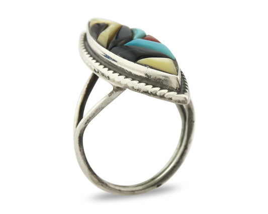 Vintage Zuni Ring 925 Sterling Silver Natural Gemstone Signed R & GT Size 6.0