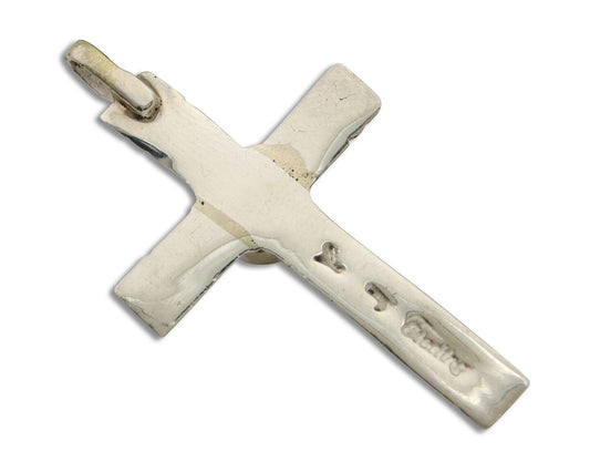 Navajo Sand Cast Cross Pendant 925 Silver Turquoise Artist Signed J Yazzie C.80s