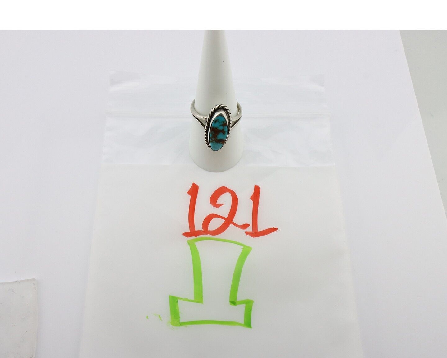 Navajo Ring 925 Silver Kingman Turquoise Native American Artist C.80's