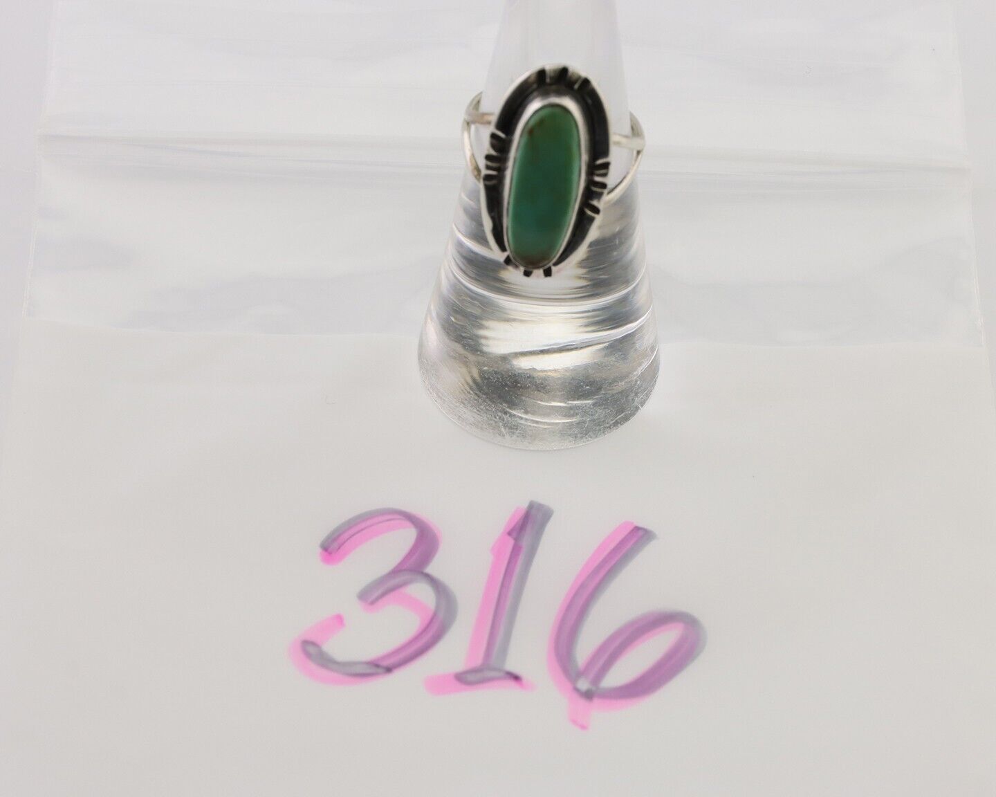 Navajo Handmade Ring 925 Silver Green Turquoise Artist Signed Kachina C.80's