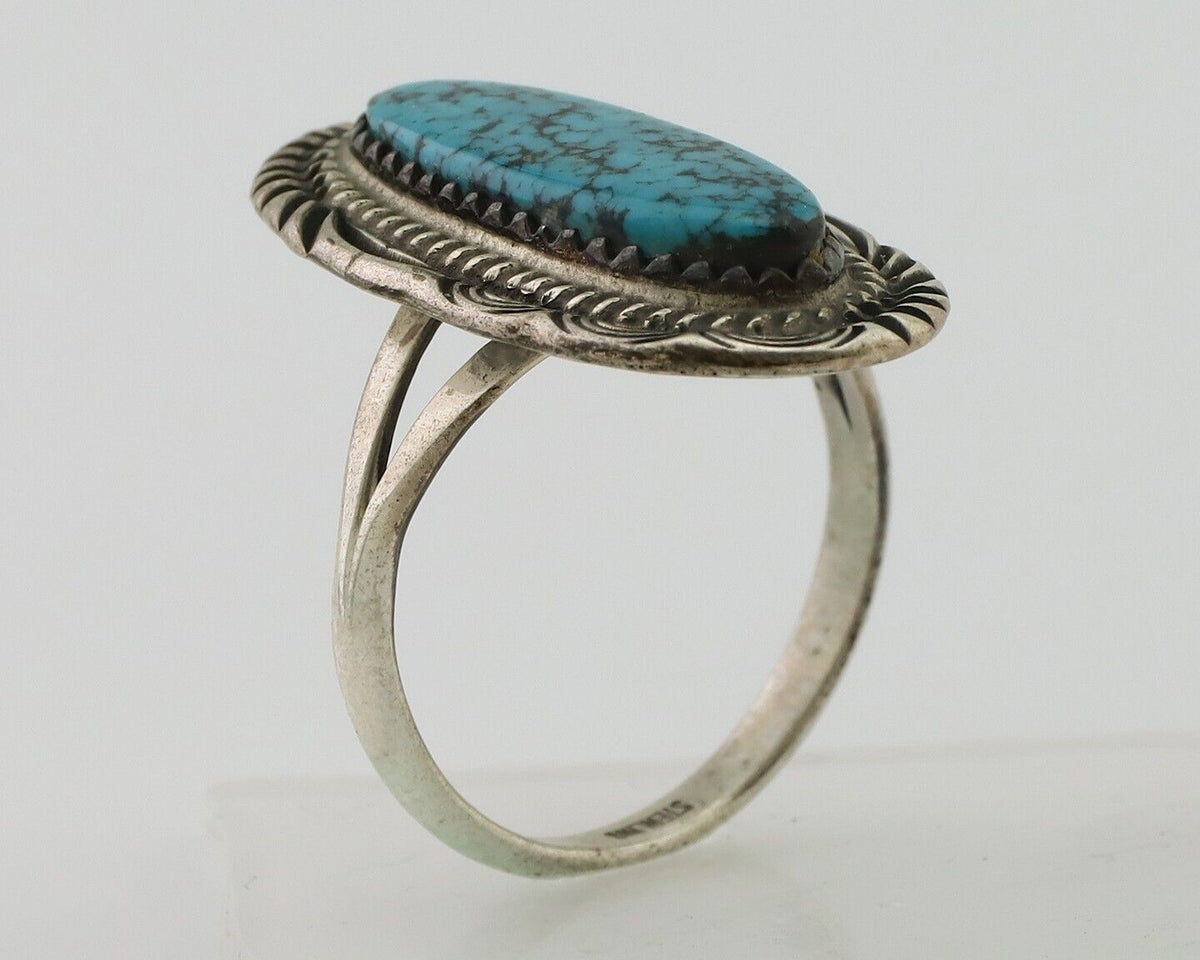 Navajo Ring 925 Silver Natural Spiderweb Turquoise Native American Artist C.80's
