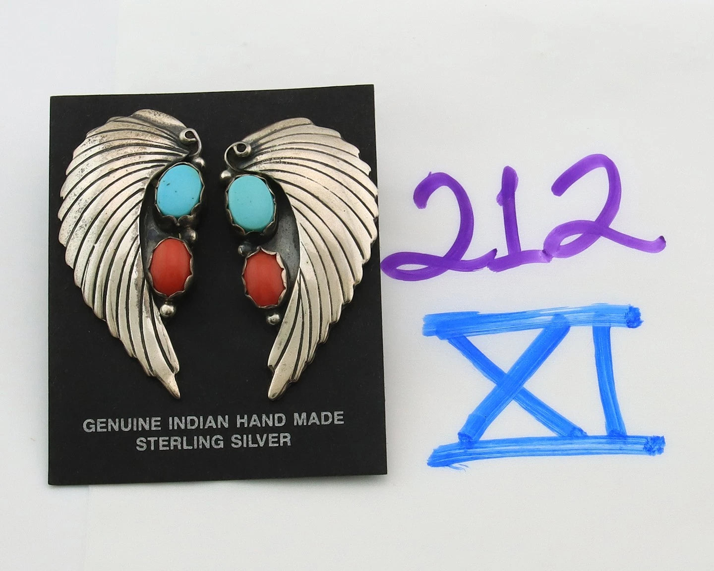 Navajo Angel Wing Earrings Sterling Silver Natural Gemstones Vintage
