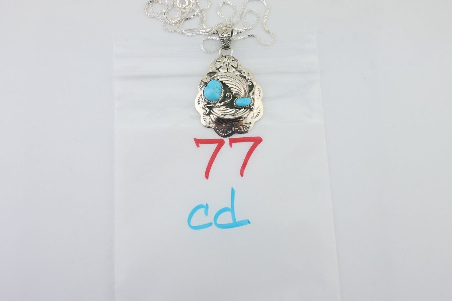 Navajo Necklace 925 Silver Turquoise Native Artist Signed Wilbert Benally C.80's