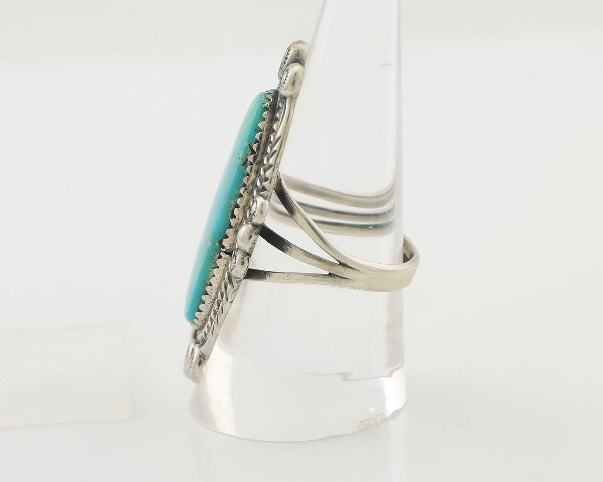 Navajo Ring 925 Silver Blue Gem Turquoise Native American Artist C.80's
