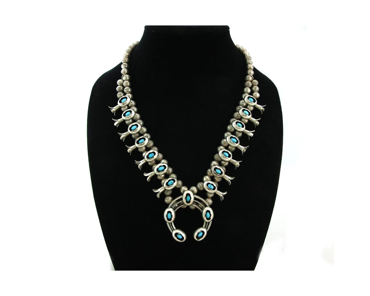 Navajo Squash Necklace Set Sterling Silver Turquoise Vintage Signed Ray Begay