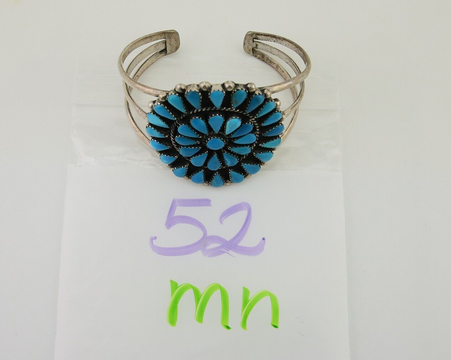 Navajo Bracelet 925 Silver Blue Turquoise Native American Artist C.80's