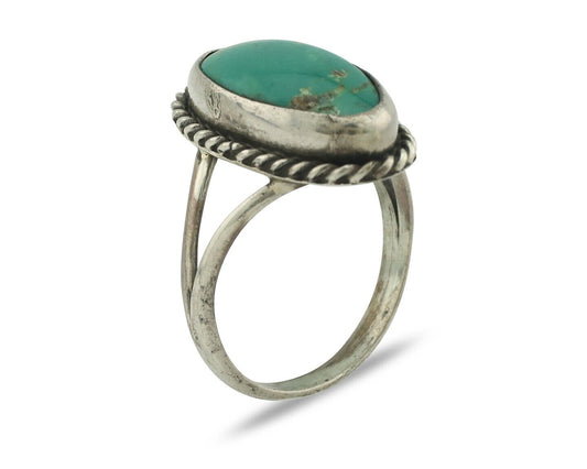 Navajo Ring .925 Silver Natural Green Kingman Turquoise Native Signed C.80's