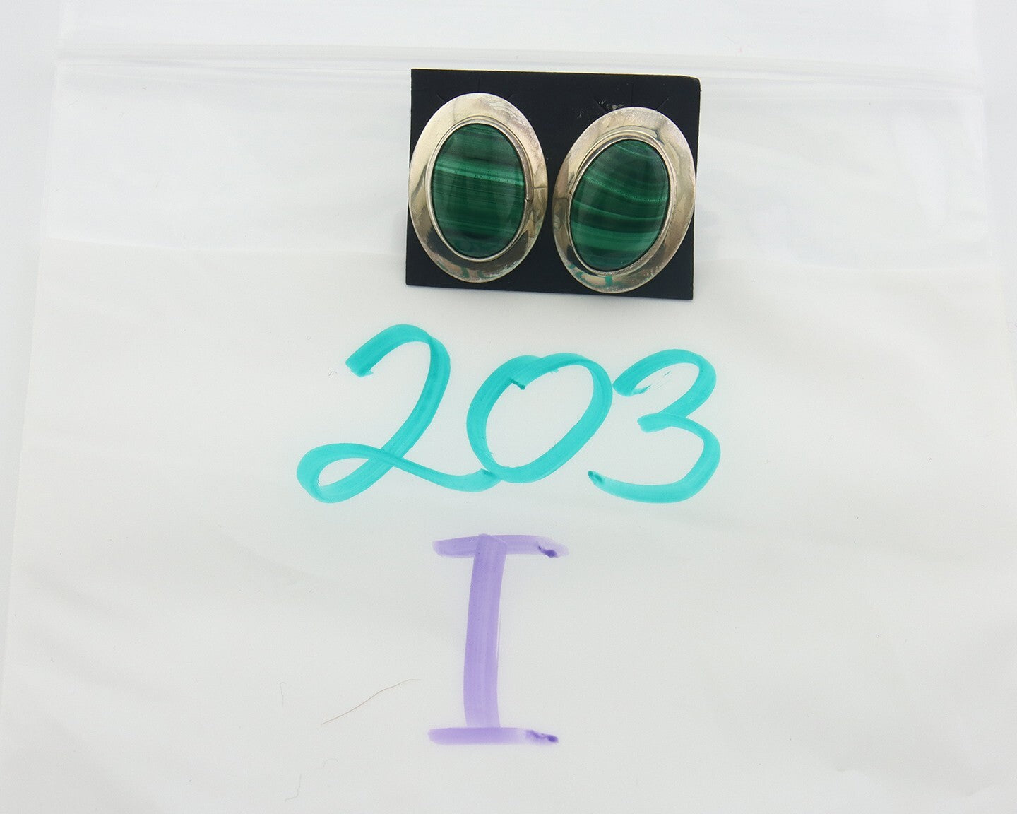 Navajo Earrings 925 Silver Natural Malachite Native American Artist C.80's
