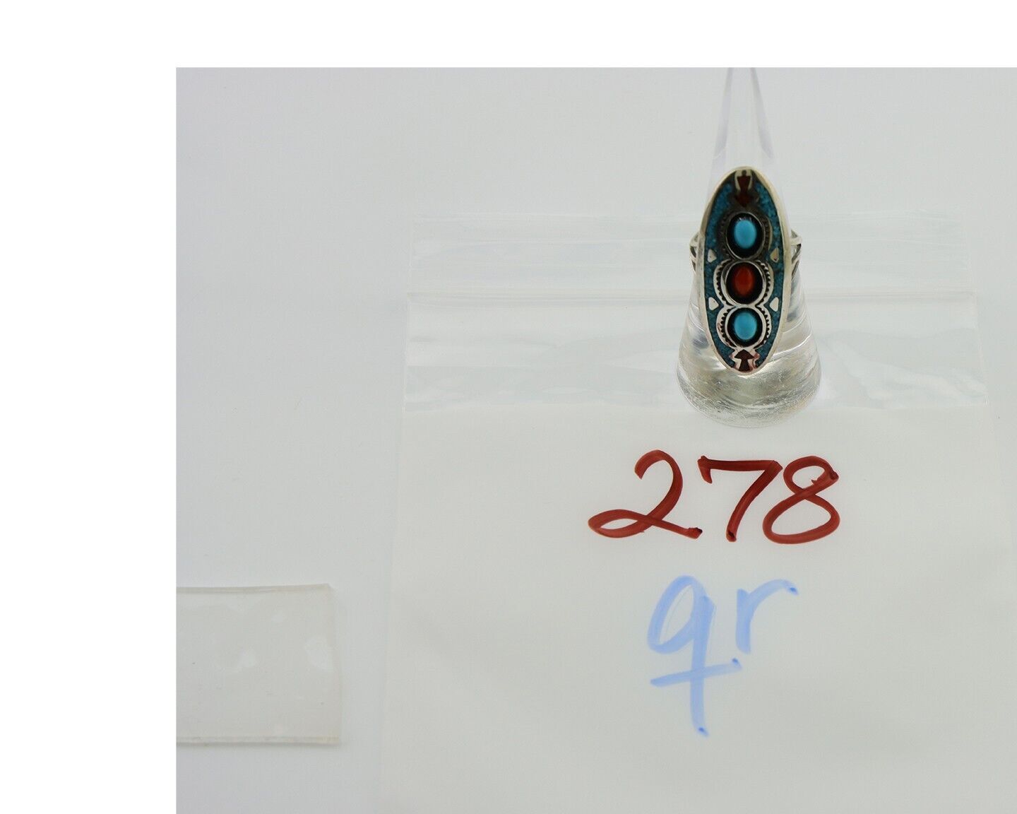 Navajo Handmade Ring 925 Silver Coral & Turquoise Signed Circle JW C.80's