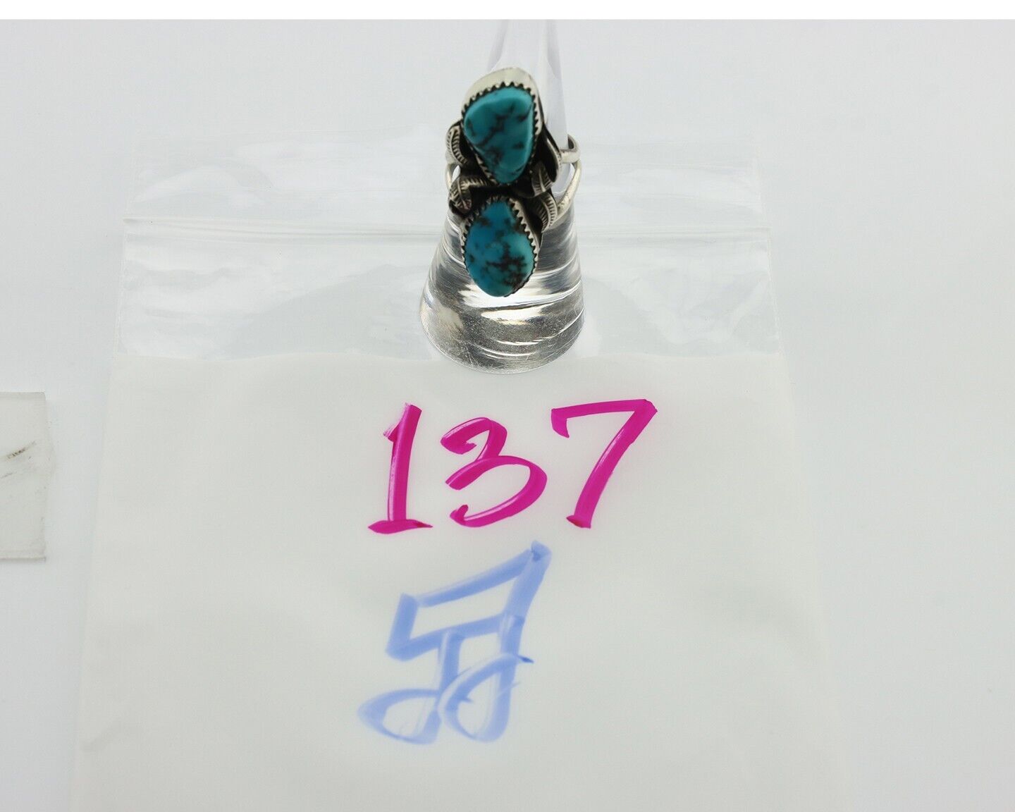 Navajo Ring 925 Silver Sleeping Beauty Nugget Turquoise Signed J Johnson C.80's