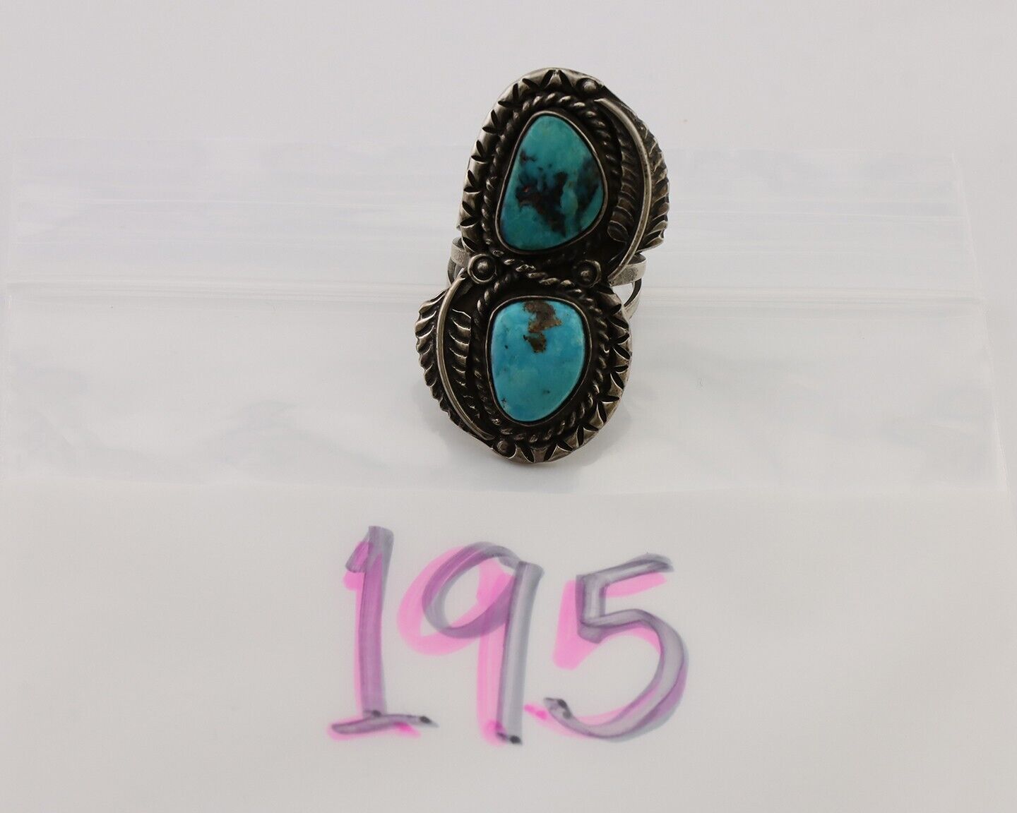 Navajo Handmade Ring 925 Silver Natural Tuquoise Native American Artist C.80's