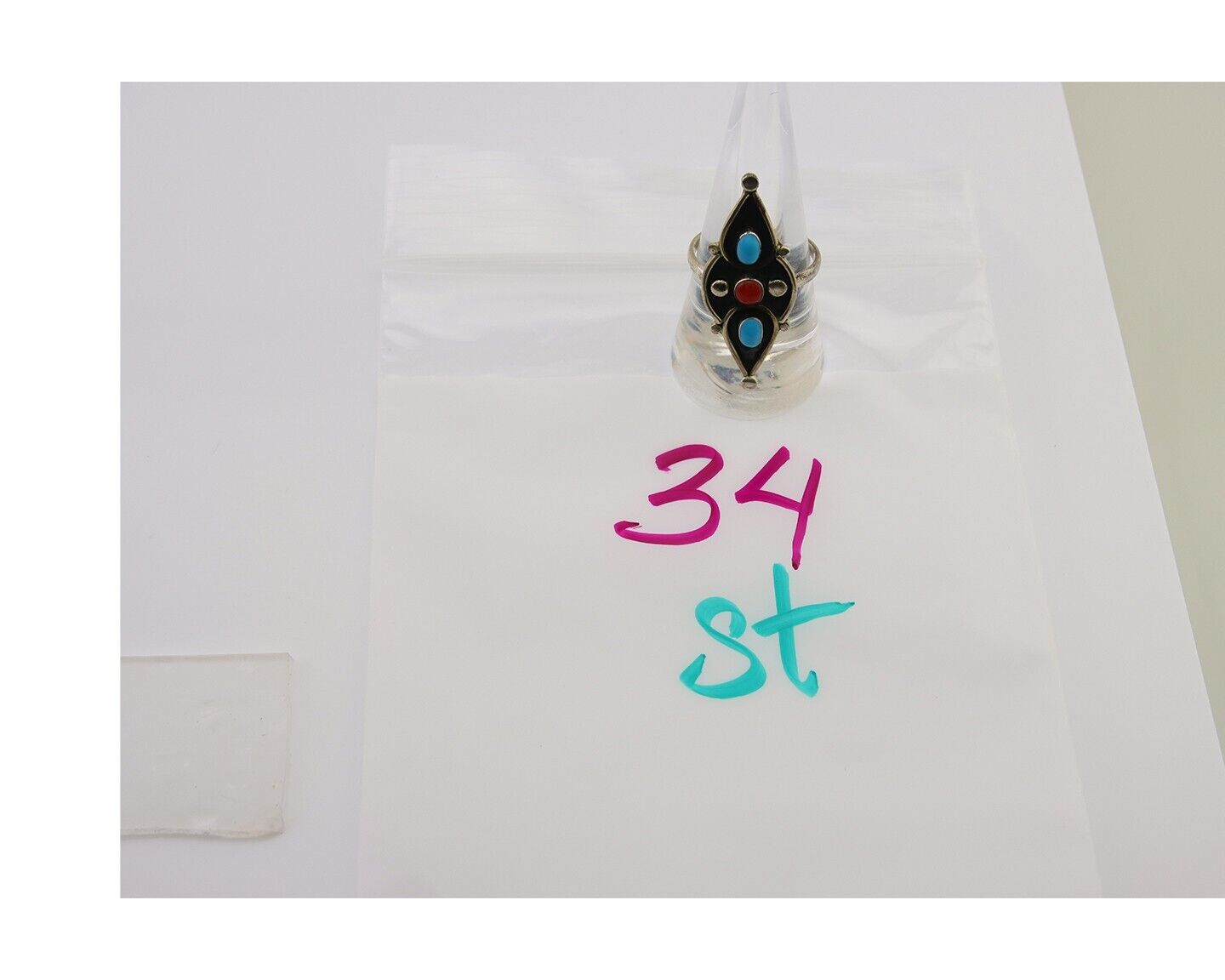 Navajo Handmade Ring 925 Silver Turquoise & Coral Native Artist C.80's
