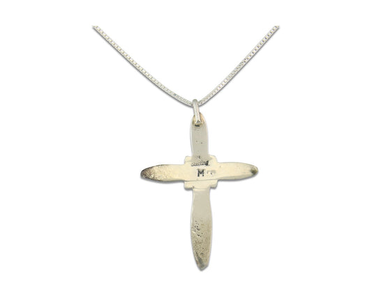 Navajo Cross Necklace Sterling Silver Authentic Natural Gemstones Signed M