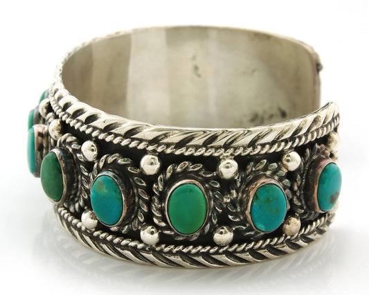 Navajo Cuff Bracelet Sterling Silver Turquoise Vintage Handmade Signed Sun
