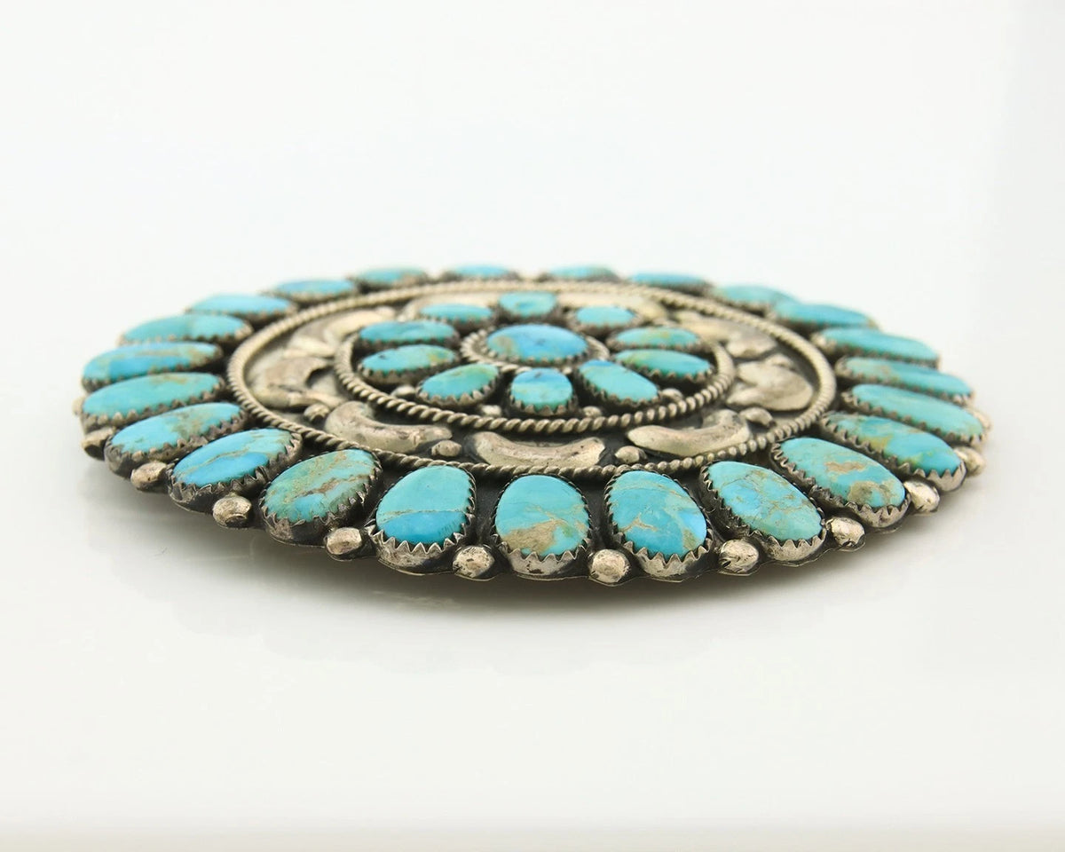 Navajo Handmade Pin Sterling Silver Turquoise Vintage Artist Signed LMB 3 in