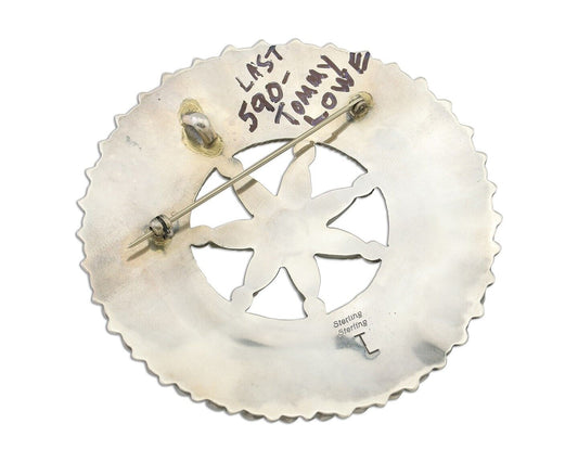 Navajo Pin Pendant 925 Silver Blue Turquoise Signed Tommy Lowe C.80's