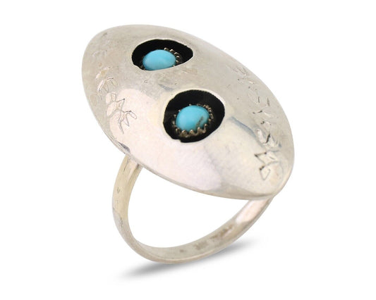 Navajo Ring 925 Silver Natural Blue Turquoise Native American Artist C.80's