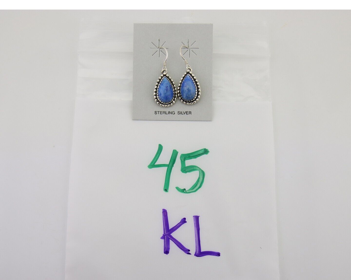 Navajo Earrings 925 Silver Blue Denim Lapis Artist Signed First Eagle C.80's