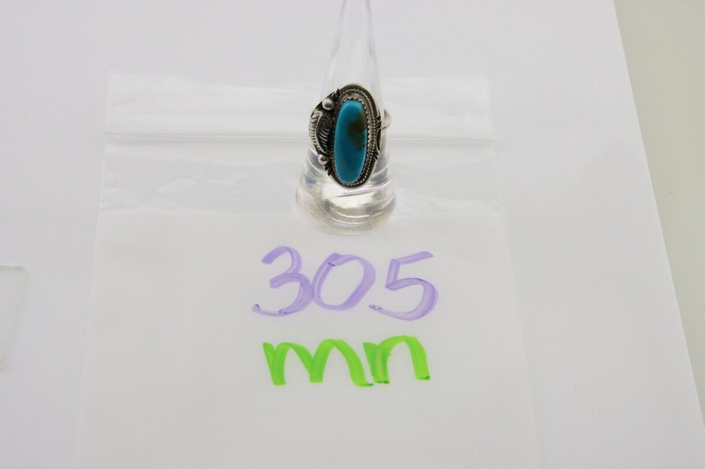Navajo Ring 925 Silver Natural Blue Turquoise Native American Artist C.80's