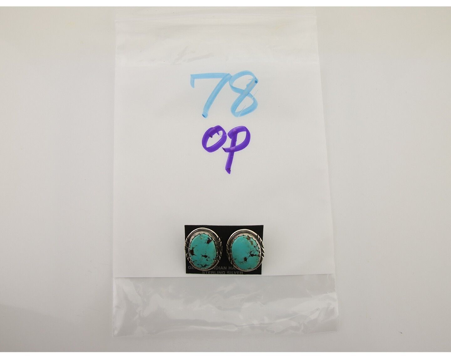 Navajo Earrings 925 Silver Natural Blue Native American Artist C.80's