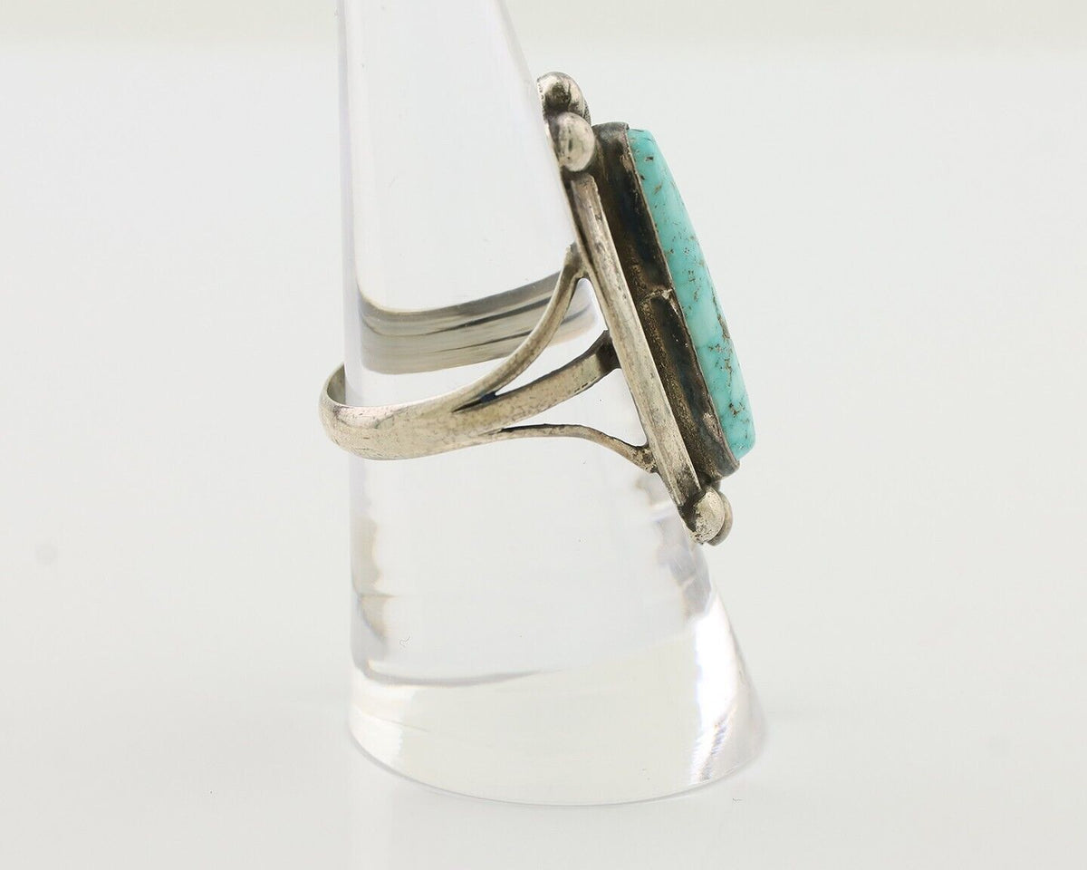 Navajo Turquoise Ring 925 Silver Native Artist Signed Sunrise Size 8.0 C.80's