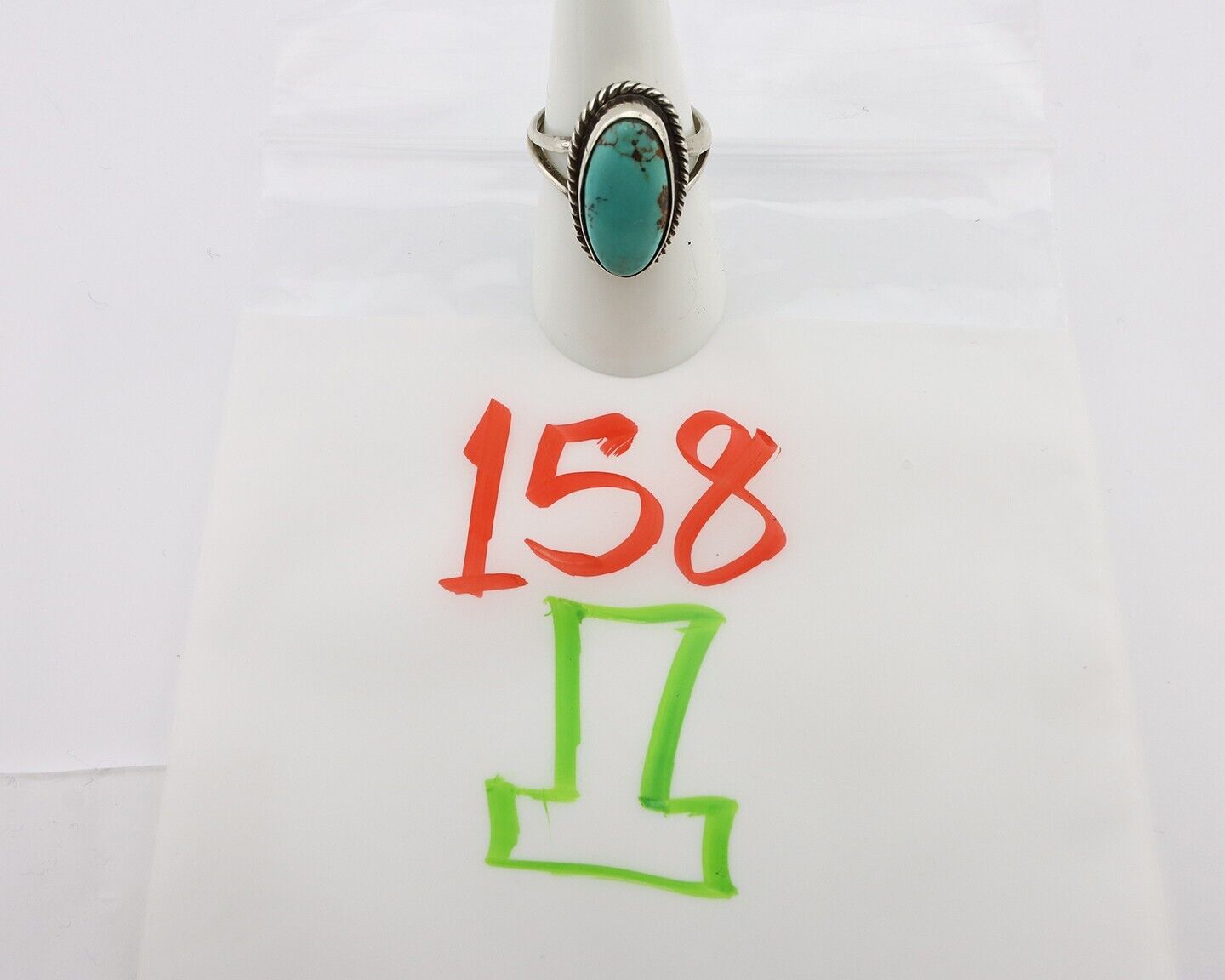 Navajo Ring 925 Silver Kingman Turquoise Native American Artist C.80's