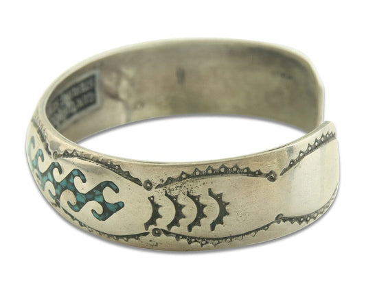 Navajo Bracelet 925 Silver Inlaid Turquoise Cuff Artist Signed NAKAI C.80's