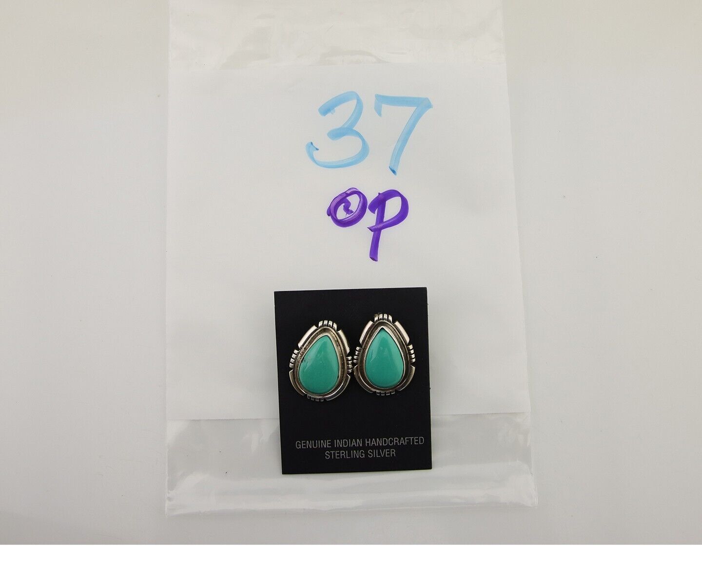 Navajo Earrings 925 Silver Green Turquoise Artist Signed Benjamin Piaso Jr C.80s