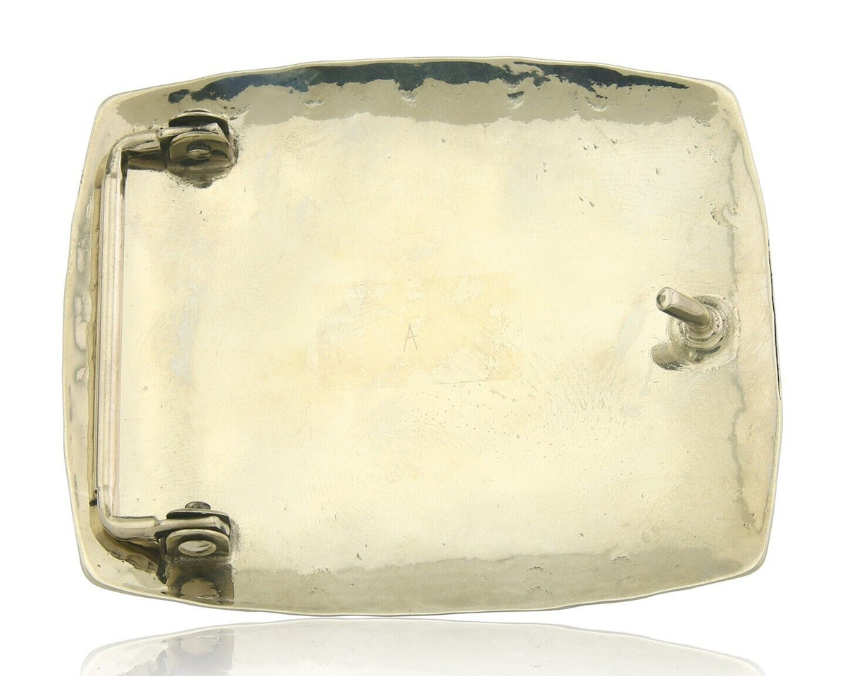 Navajo Belt Buckle .999 Nickel Agate Native Artist Handmade 2.5 x 3.0 in C.80s