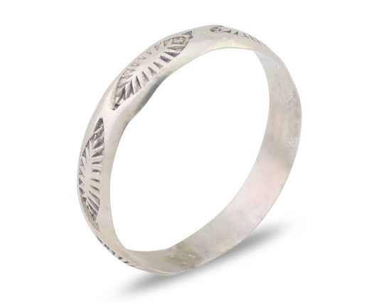 Navajo Hand Stamped Band 925 Silver 5.0 mm Signed Larry Chavez Size 13 C.80's