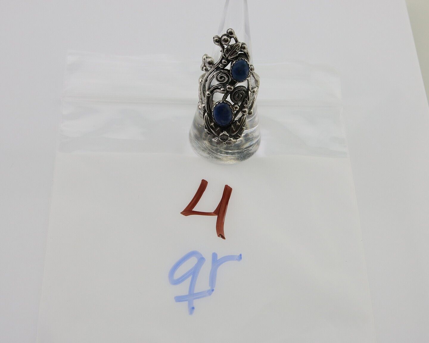 Navajo Ring 925 Silver Natural Denim Lapis Artist Signed Prairie Fire C.80's