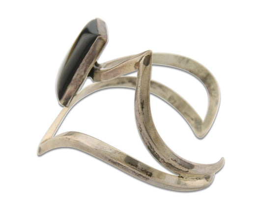 Navajo Bracelet 925 Silver Sand Cast Onyx Cuff Artist Signed D Zachary C.80's