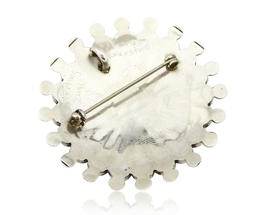 Zuni Signed Artist Victoria Unkestine Inlaid .925 SOLID Silver Tewa Pendant Pin