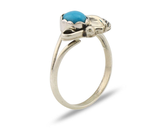 Navajo Ring .925 Silver Sleeping Beauty Turquoise Native American Artist C.80's