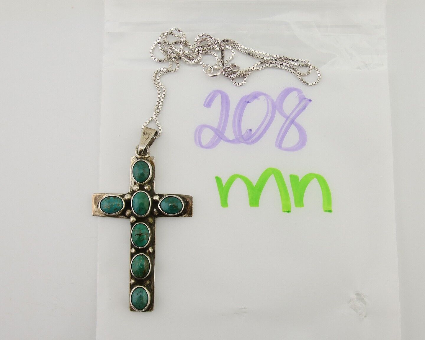 Navajo Cross Pendant 925 Silver Turquoise Artist Signed C Montoya C.80's