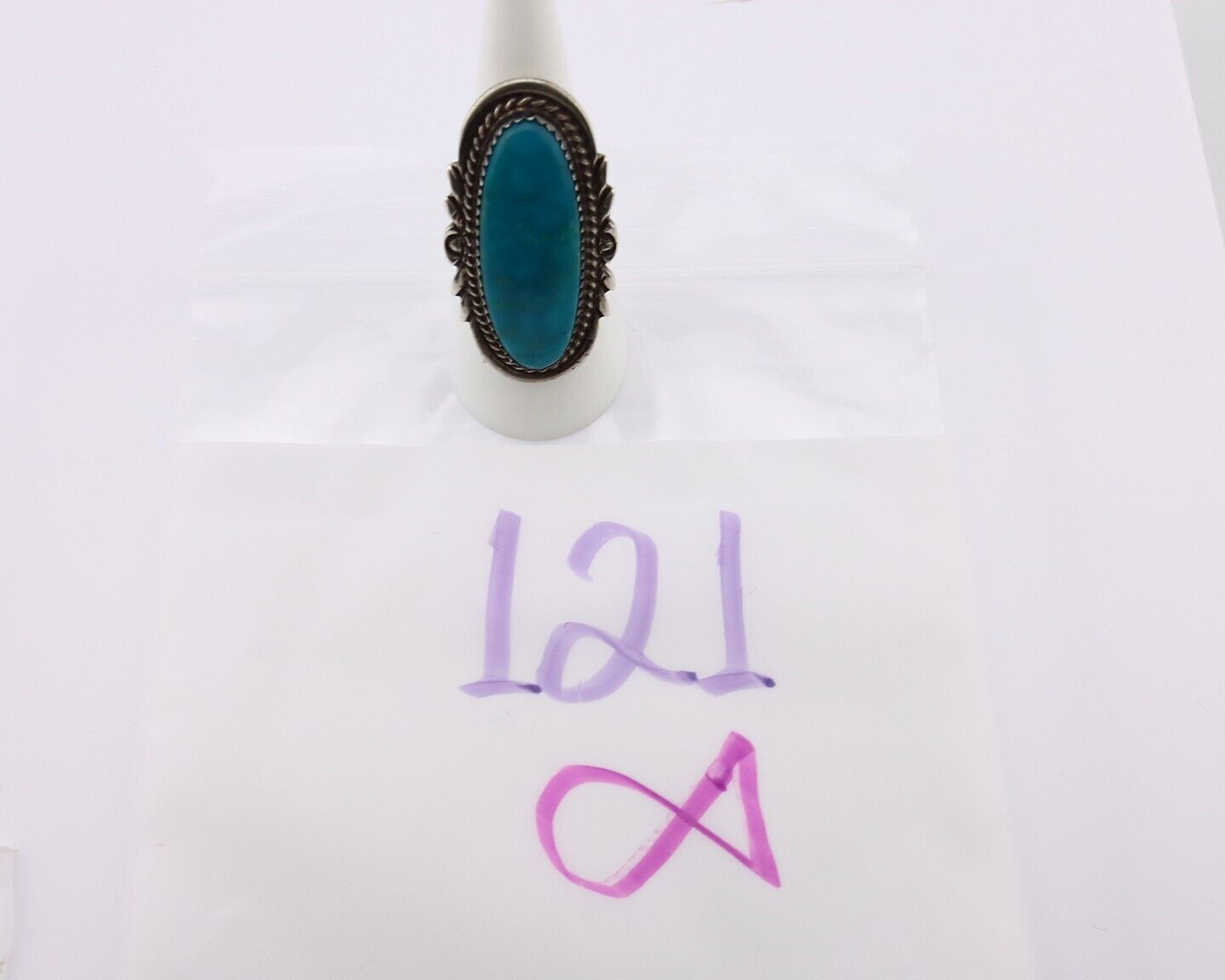 Navajo Ring 925 Silver Natural Blue Turquoise Artist Signed TALHAT C.80's