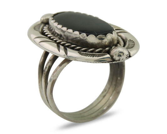 Navajo Ring 925 Silver Black Onyx Artist Signed V & N Edsitty C.80's