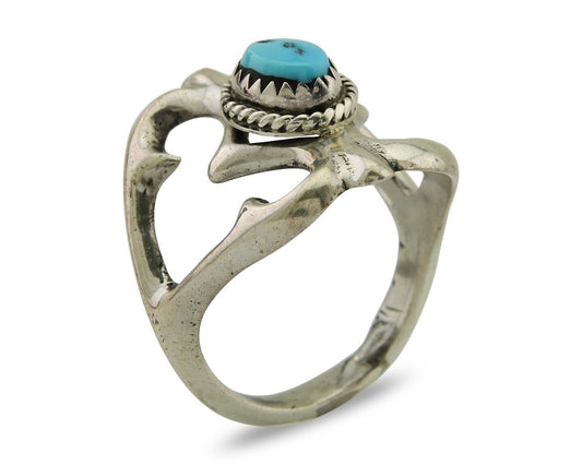 Navajo Sand Cast Ring 925 Silver Sleeping Beauty Turquoise Artist C.80's