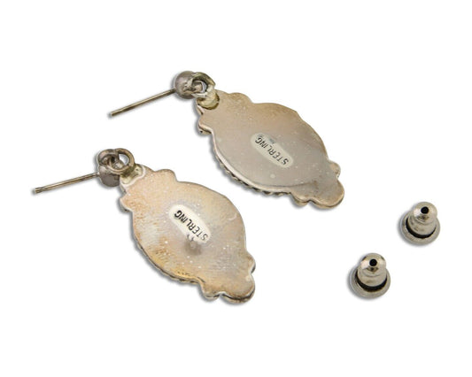 Navajo Handmade Earrings 925 Silver Malachite Native American Artist C.80's